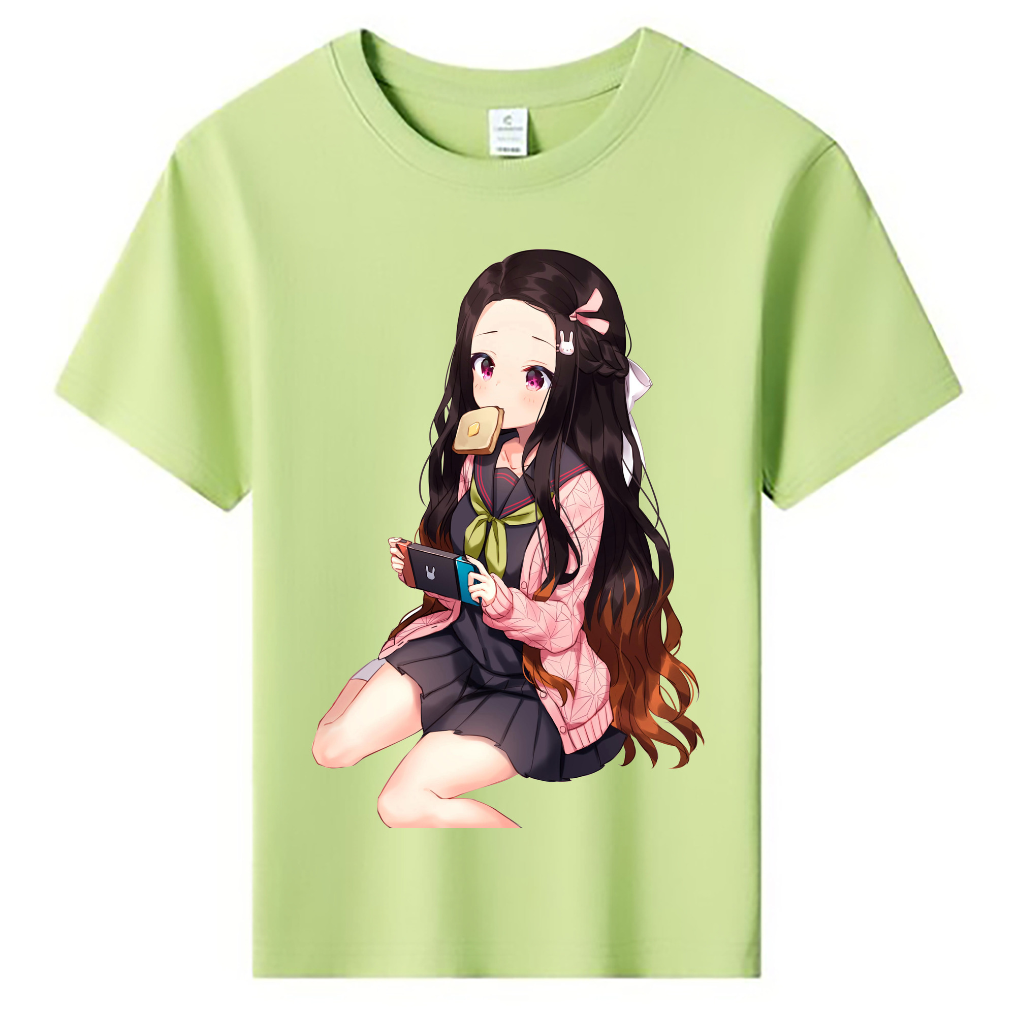 （画像用） 鬼滅の刃（きめつのやいば）竈門 禰󠄀豆子／かまど ねずこ Kamado Nezuko 綿100％キッズTシャツ（フロントプリント）